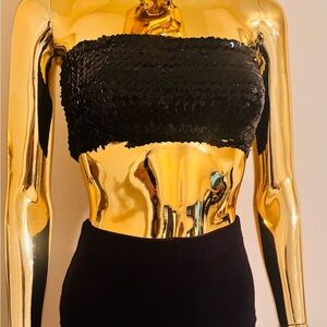 Scott Black Sequin Pencil Bandeau Top, Tube Top, Crop Top, NWOT